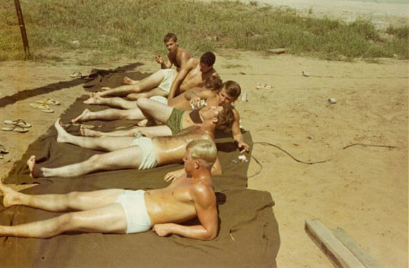 Front to back... Sunbathing 1969, Evan Pinther, Walter Walbridge, Terry Dell, Mike Campbell, Ross Sine, Roger Gendron