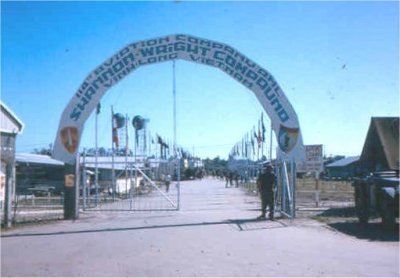 1964 Vinh Long enterance, note flag poles in place and some flags, summer 1964 prior to 62nd arrival.